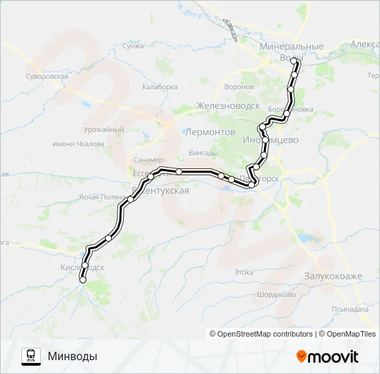 КИСЛОВОДСК ↔ МИНВОДЫ Train Line Map