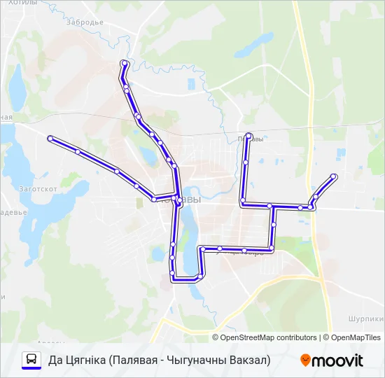 Автобус ДА ЦЯГНІКА: карта маршрута