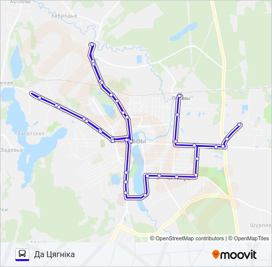 Автобус ДА ЦЯГНІКА: карта маршрута