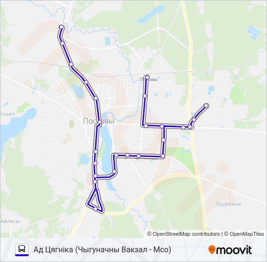 Автобус ДА ЦЯГНІКА: карта маршрута