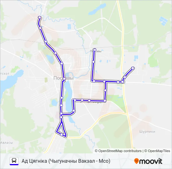 Автобус ДА ЦЯГНІКА: карта маршрута