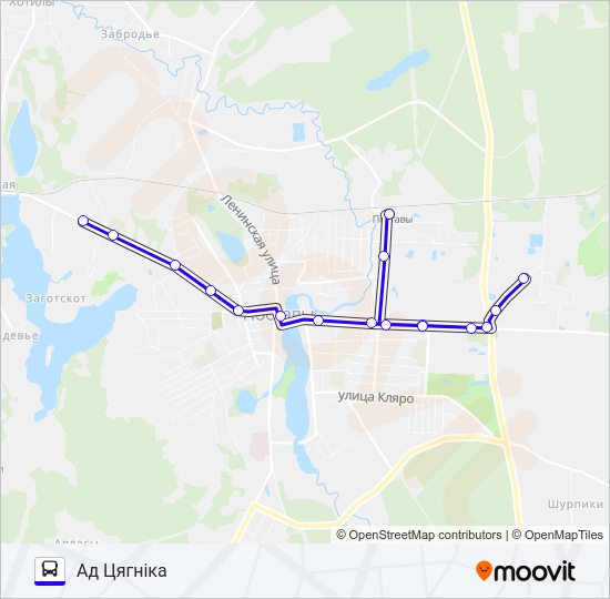 Автобус ДА ЦЯГНІКА: карта маршрута