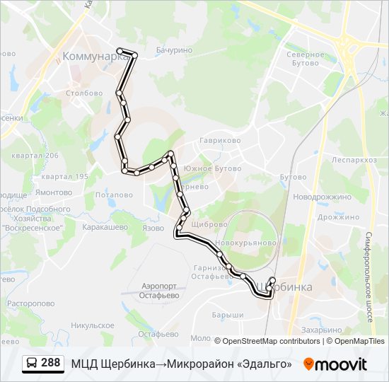 Автобус 288: карта маршрута
