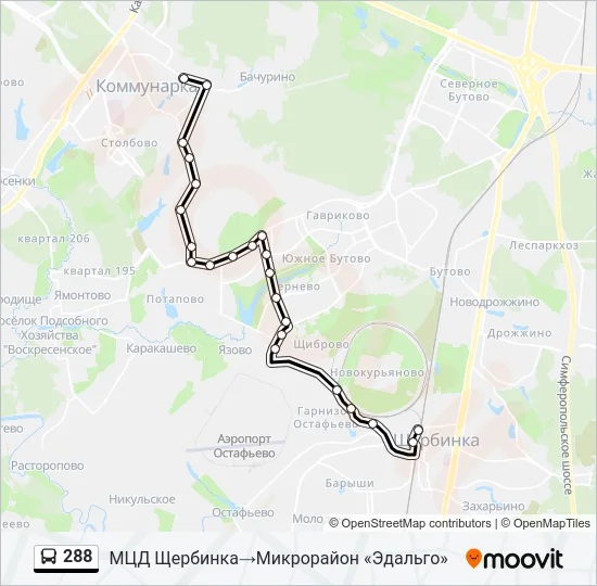 Автобус 288: карта маршрута