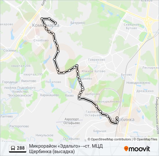Автобус 288: карта маршрута