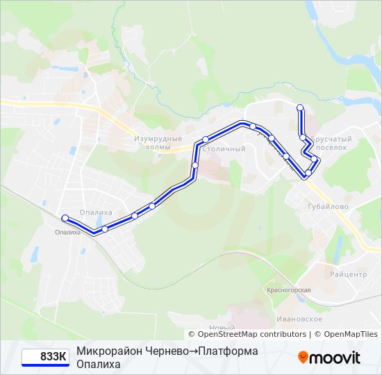 Автобус 833К: карта маршрута