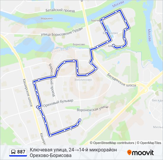 Автобус 887: карта маршрута