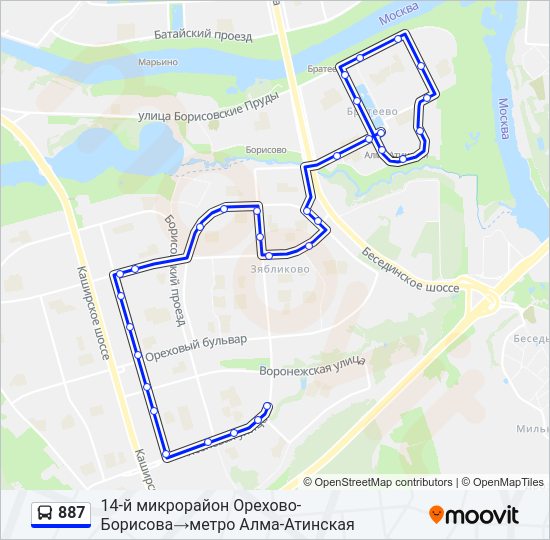 Автобус 887: карта маршрута
