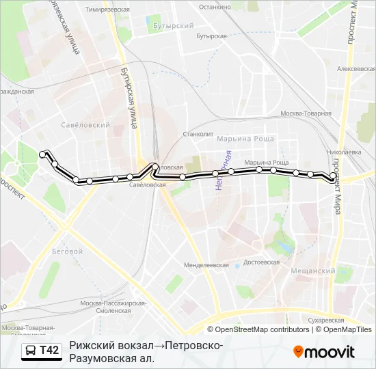 Автобус Т42: карта маршрута