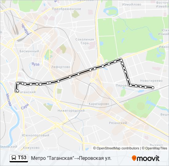 Автобус Т53: карта маршрута
