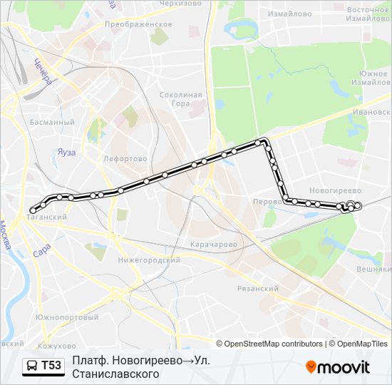 Автобус Т53: карта маршрута