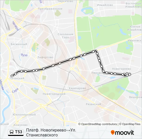 Автобус Т53: карта маршрута