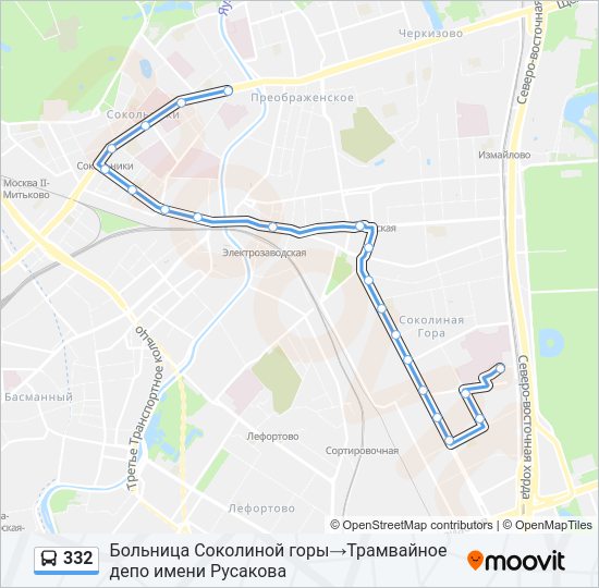 Автобус 332: карта маршрута
