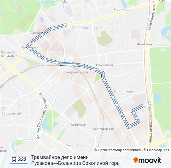 Автобус 332: карта маршрута