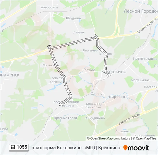 Автобус 1055: карта маршрута