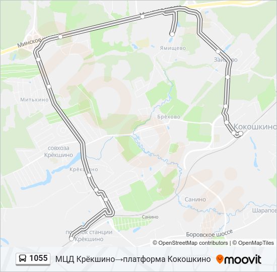 Автобус 1055: карта маршрута
