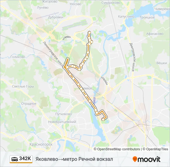 Маршрутка 342К: карта маршрута