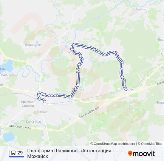 Автобус 29: карта маршрута