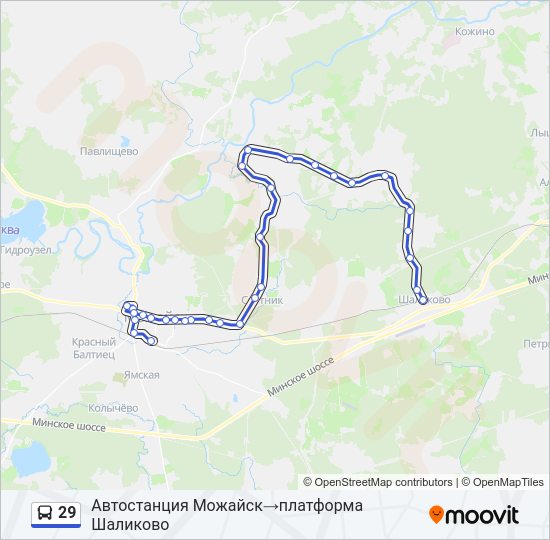 Автобус 29: карта маршрута