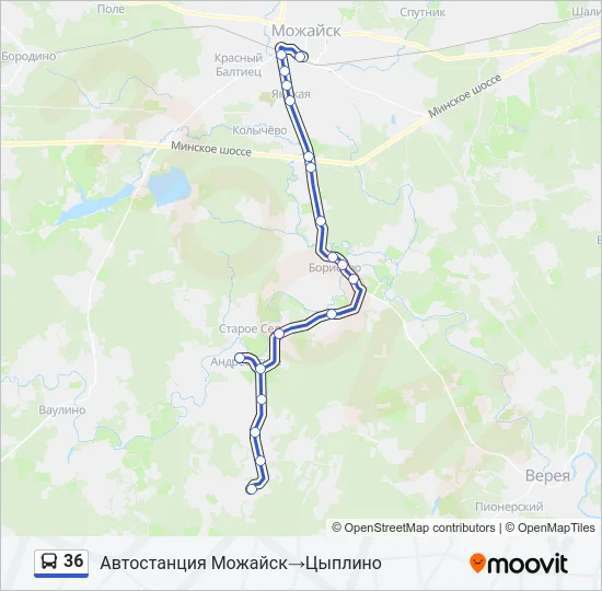 Автобус 36: карта маршрута