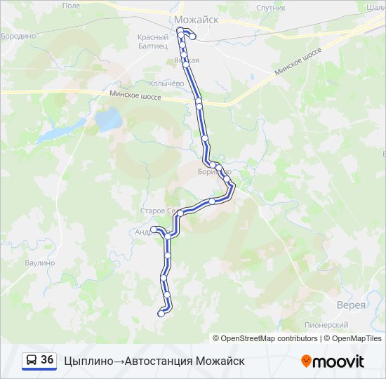 Автобус 36: карта маршрута