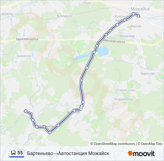 Автобус 55: карта маршрута