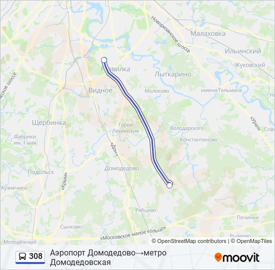 Маршрут 308: Расписание, Карты И Остановки - Аэропорт Домодедово.