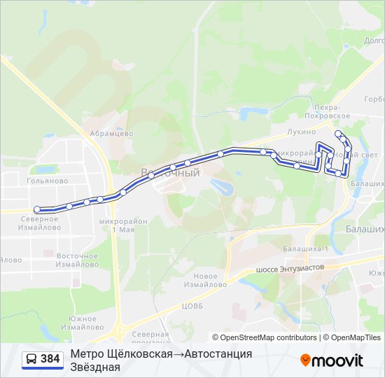 Автобус 384: карта маршрута