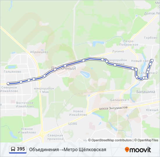 Автобус 395: карта маршрута