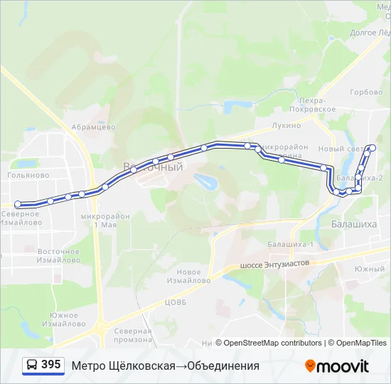 Автобус 395: карта маршрута