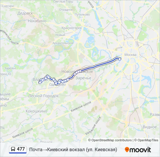 Автобус 477: карта маршрута