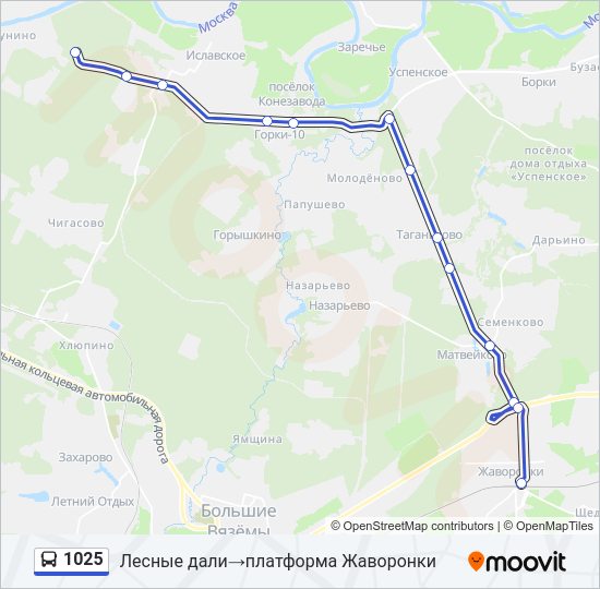 Автобус 1025: карта маршрута