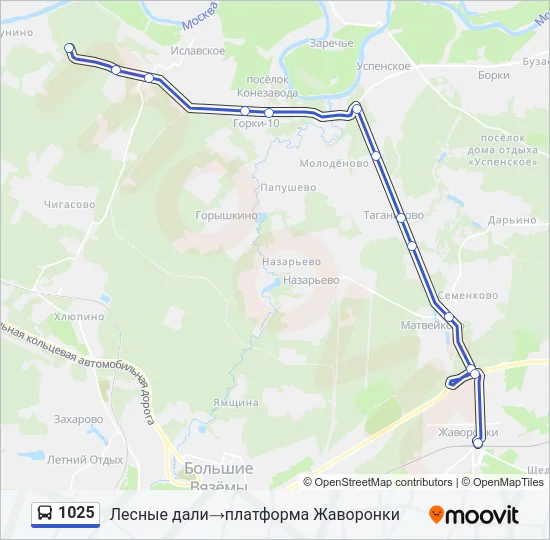 Автобус 1025: карта маршрута