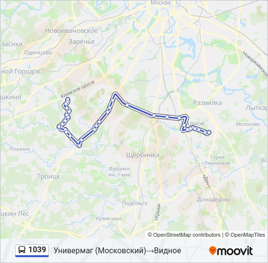 Автобус 1039: карта маршрута