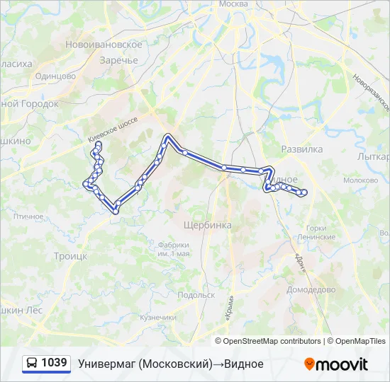 Автобус 1039: карта маршрута