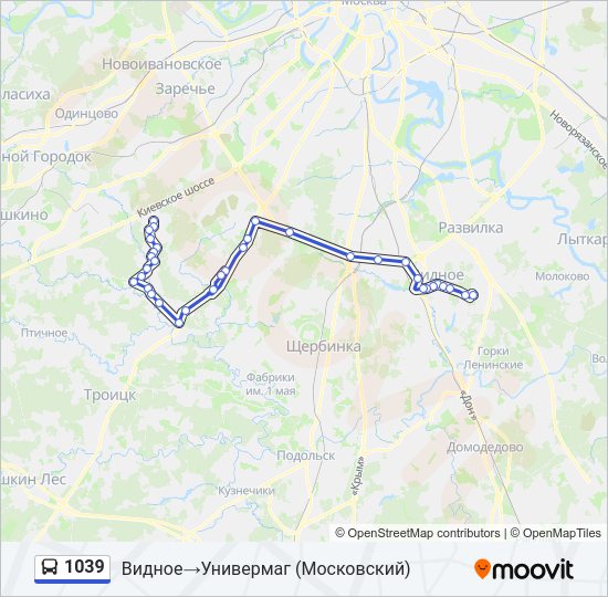 Автобус 1039: карта маршрута