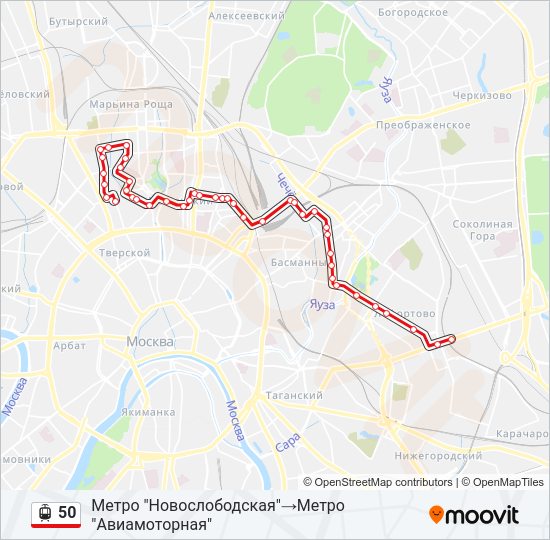 Трамвай 50: карта маршрута