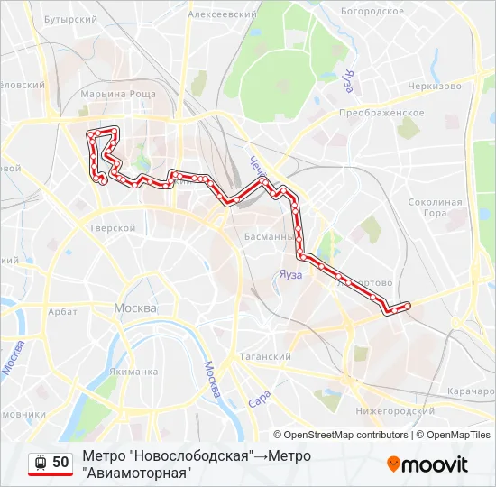 Трамвай 50: карта маршрута