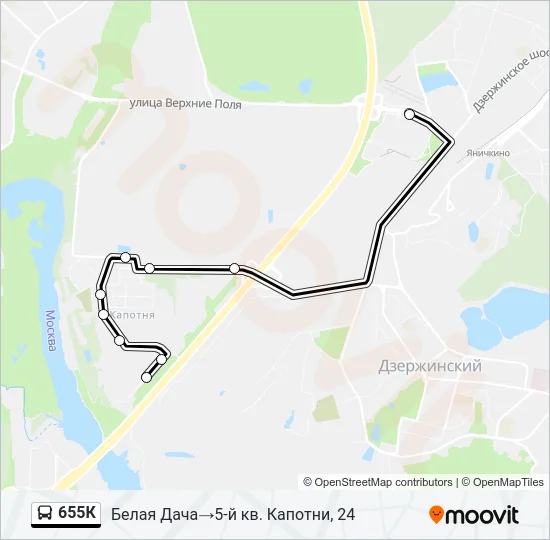 Автобус 655К: карта маршрута