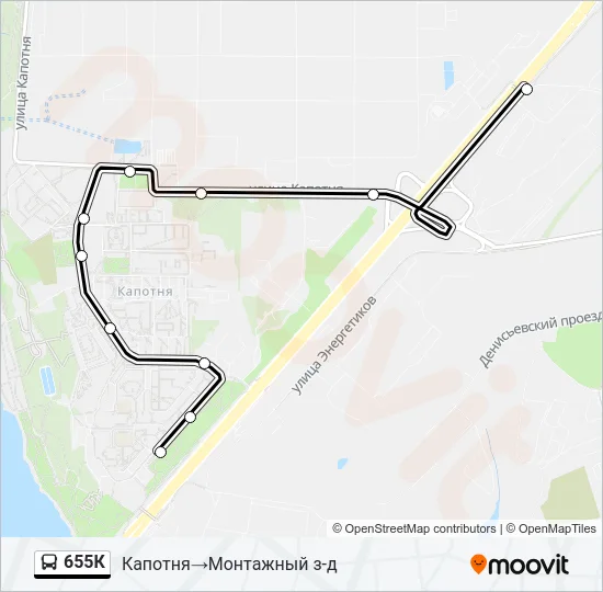 Автобус 655К: карта маршрута