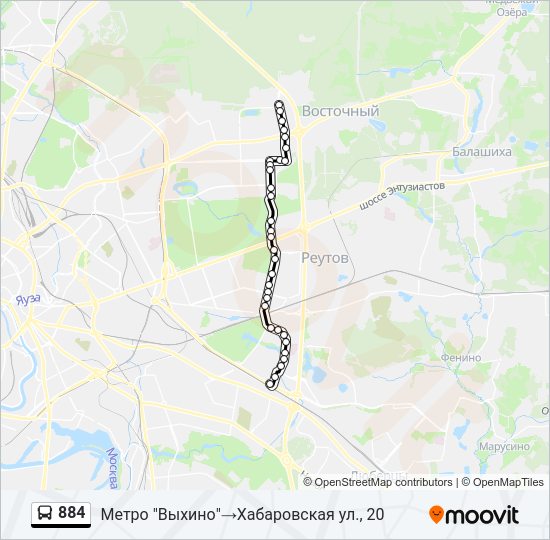 Автобус 884: карта маршрута