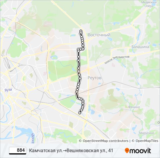 Автобус 884: карта маршрута