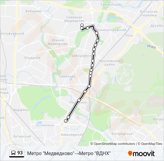 Автобус 93: карта маршрута
