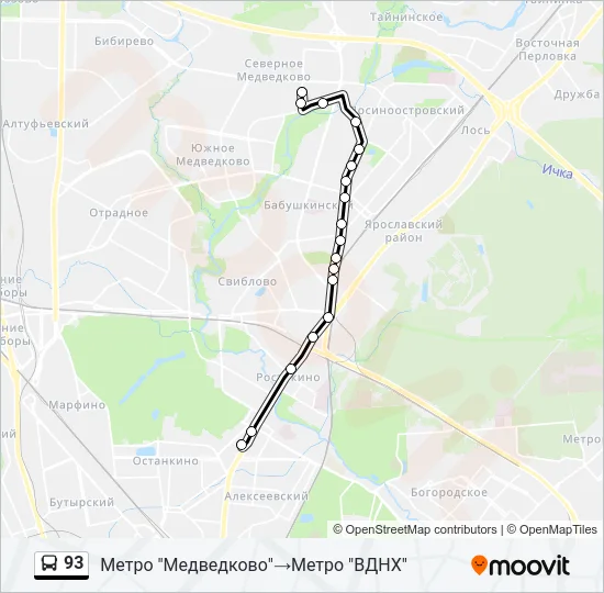 Автобус 93: карта маршрута