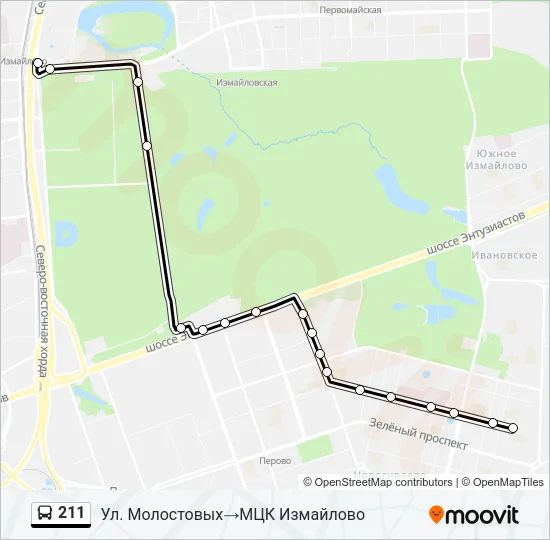 Автобус 211: карта маршрута