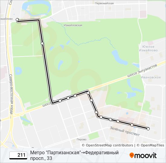 Автобус 211: карта маршрута