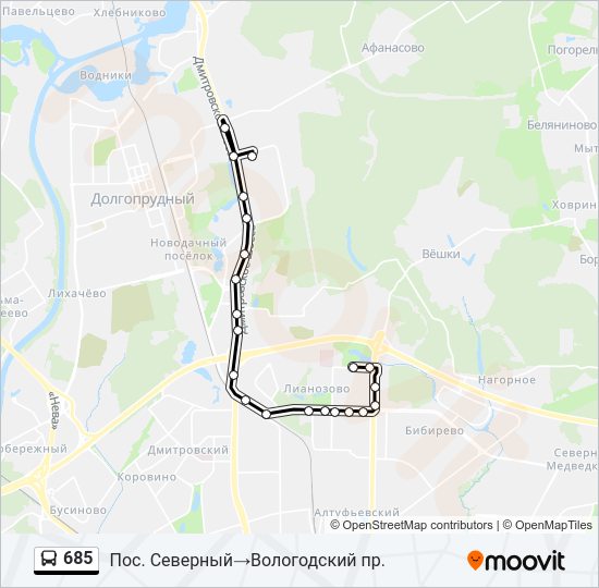 Автобус 685: карта маршрута