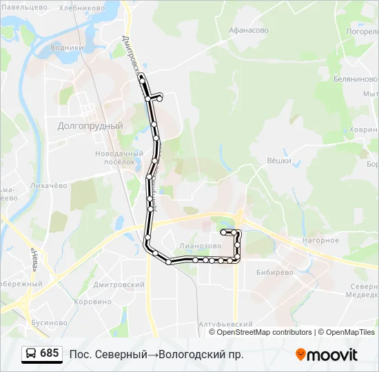 Автобус 685: карта маршрута