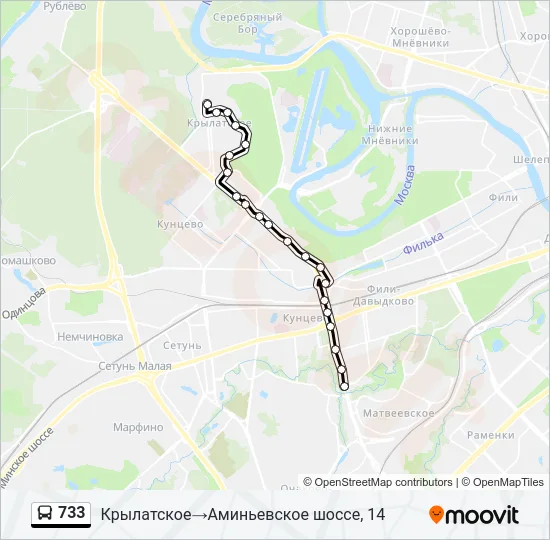 Автобус 733: карта маршрута