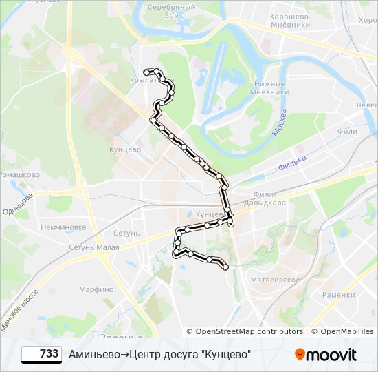 Автобус 733: карта маршрута